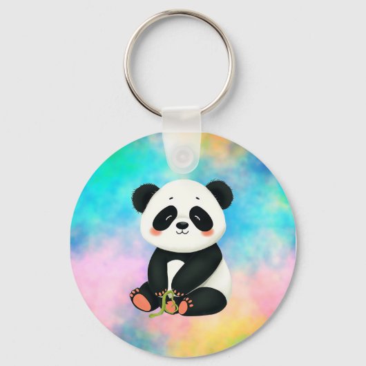 ベビーパンダが竹を持ち上げている キーホルダー (正面)