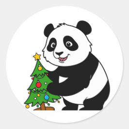 ベビーパンダとクリスマスツリー ラウンドシール