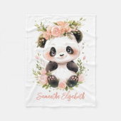 ベビーパンダピンクフローラ花ベビーガールギフト フリースブランケット (正面)