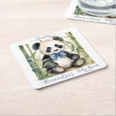 ベビーパンダベアボーイ赤ちゃんシャワー スクエアペーパーコースター (アングル)