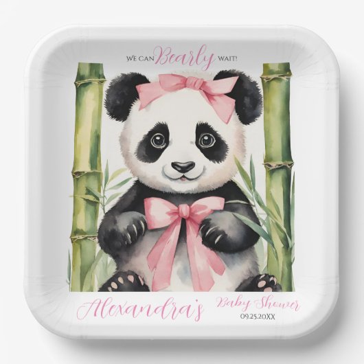 ベビーパンダベアービーウェイガールズベビーシャワー ペーパープレート (正面)
