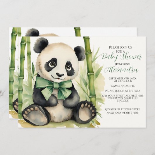 ベビーパンダベビー男女兼用シャワー招待状 招待状 (正面/裏面)