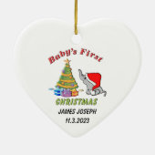 ベビーパーソナライズされたのゾウとの初めてのクリスマス セラミックオーナメント (裏面)
