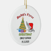 ベビーパーソナライズされたのゾウとの初めてのクリスマス セラミックオーナメント (右)