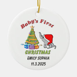 ベビーパーソナライズされたのゾウとの初めてのクリスマス セラミックオーナメント