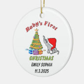 ベビーパーソナライズされたのゾウとの初めてのクリスマス セラミックオーナメント (左)