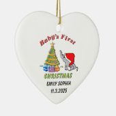 ベビーパーソナライズされたのゾウとの初めてのクリスマス セラミックオーナメント (右)