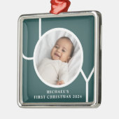ベビーパーソナライズされたの初めてのクリスマスフォトグリーン メタルオーナメント (左)