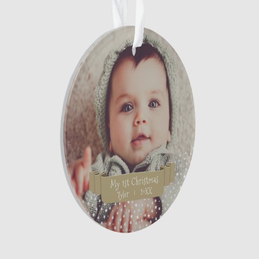 ベビーパーソナライズされたの初めてのクリスマス写真 オーナメント (正面)