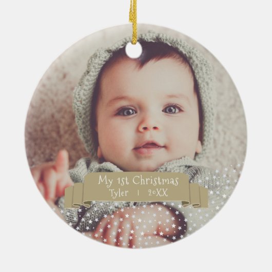 ベビーパーソナライズされたの初めてのクリスマス写真 セラミックオーナメント (裏面)