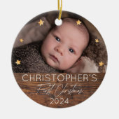 ベビーパーソナライズされたの初めてのクリスマス写真 セラミックオーナメント (正面)