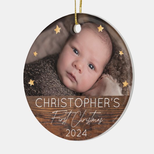 ベビーパーソナライズされたの初めてのクリスマス写真 セラミックオーナメント (左)