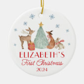 ベビーパーソナライズされたの初めてのクリスマス動物 セラミックオーナメント (正面)