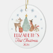 ベビーパーソナライズされたの初めてのクリスマス動物 セラミックオーナメント (左)