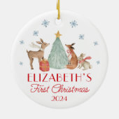 ベビーパーソナライズされたの初めてのクリスマス動物 セラミックオーナメント (裏面)