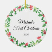 ベビーパーソナライズされたの初めてのクリスマス セラミックオーナメント (裏面)