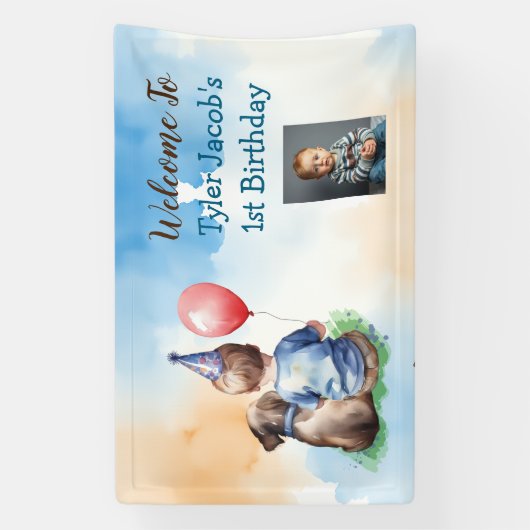 ベビーパーソナライズされたの1回目の誕生日へようこそ 横断幕 (縦)