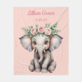 ベビーパーソナライズされたエレファントガールズサファリ子供部屋 フリースブランケット (正面)