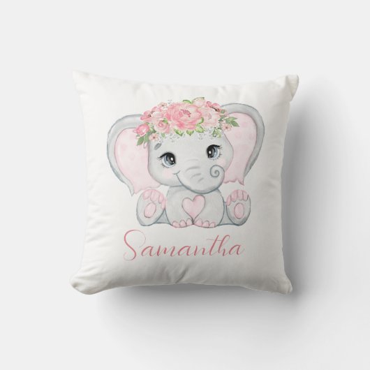 ベビーパーソナライズされたエレファントピンクガールズベビーシャワー クッション (正面)