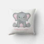 ベビーパーソナライズされたエレファントピンクグレー子供部屋 クッション (裏面)