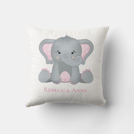 ベビーパーソナライズされたエレファントピンクグレー子供部屋 クッション (裏面)