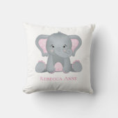 ベビーパーソナライズされたエレファントピンクグレー子供部屋 クッション (正面)