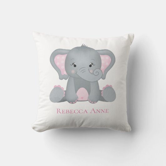 ベビーパーソナライズされたエレファントピンクグレー子供部屋 クッション (正面)