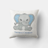 ベビーパーソナライズされたエレファントブルーグレー子供部屋 クッション (裏面)