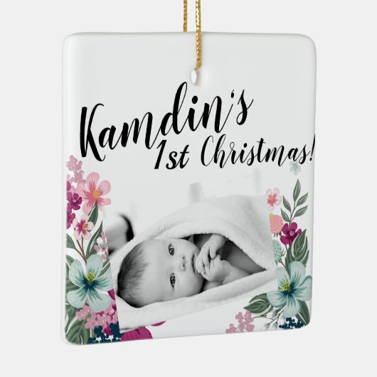 ベビーパーソナライズされたオーナメントトロピカルフラワーオンウィー セラミックオーナメント (右)