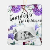 ベビーパーソナライズされたオーナメントラベンダーハイビスカスオンWh セラミックオーナメント (左)