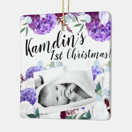 ベビーパーソナライズされたオーナメントラベンダーハイビスカスオンWh セラミックオーナメント (左)