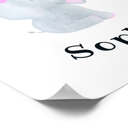 ベビーパーソナライズされたガールエレファント子供部屋ウォールアート ポスター (角)