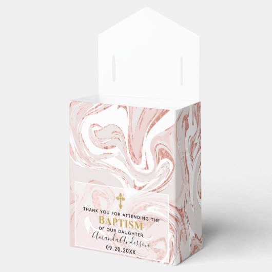 ベビーパーソナライズされたガールバラ金ゴールドマーブルバプテスマ フェイバーボックス (オープン)