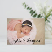 ベビーパーソナライズされたガールフォトベビー名スクリプト 案内状 (スタンド正面)