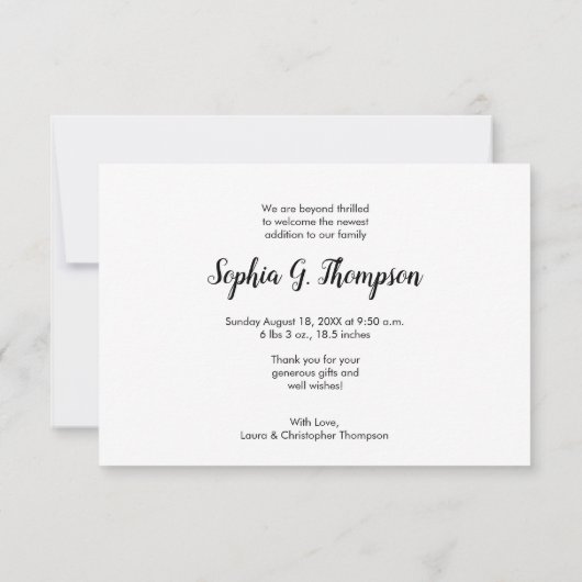 ベビーパーソナライズされたガールフォトベビー名スクリプト 案内状 (裏面)