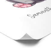 ベビーパーソナライズされたガール子供部屋ピンクグレーエレファント ポスター (角)