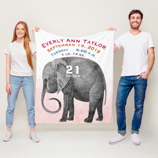 ベビーパーソナライズされたガール誕生レコード統計エレファント フリースブランケット (インサイチュ)