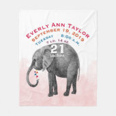 ベビーパーソナライズされたガール誕生レコード統計エレファント フリースブランケット (正面)