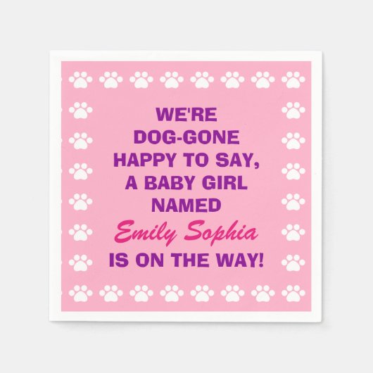 ベビーパーソナライズされたガール – 犬をテーマにしたベビーシャワー スタンダードカクテルナプキン (正面)