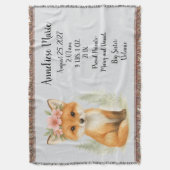 ベビーパーソナライズされたキツネ誕生統計ガールズ子供部屋 スローブランケット (正面縦)