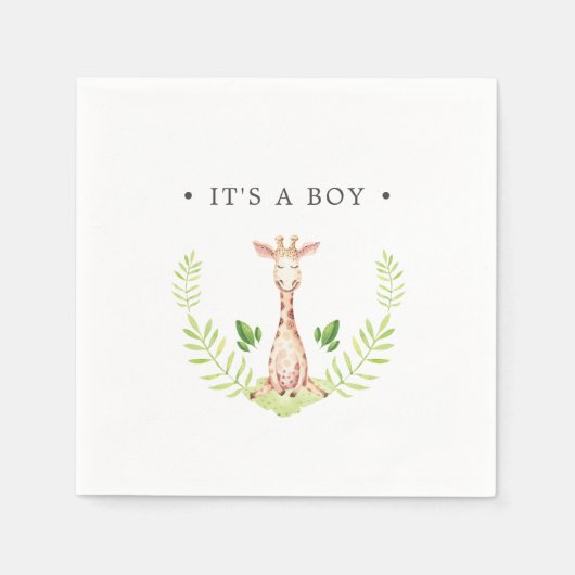 ベビーパーソナライズされたキリン少年 スタンダードカクテルナプキン (正面)