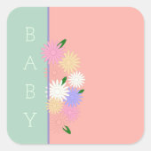 ベビーパーソナライズされたシャワーカラフルデイジーフローラアート スクエアシール (正面)