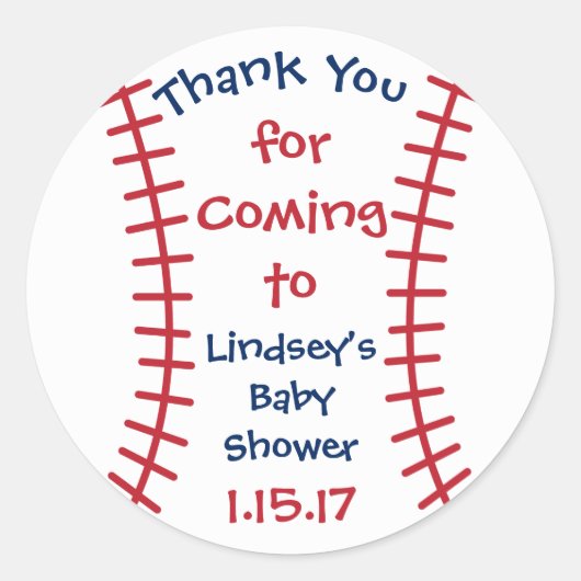 ベビーパーソナライズされたシャワーステッカー – 野球テーマ ラウンドシール (正面)