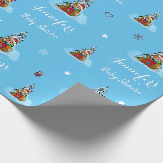 ベビーパーソナライズされたシャワーテディベアボーイ ラッピングペーパー (角)