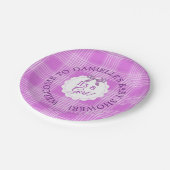 ベビーパーソナライズされたシャワーパープルプレイド紙プレート ペーパープレート (アングル)