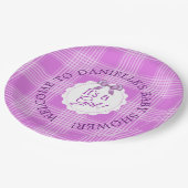 ベビーパーソナライズされたシャワーパープルプレイド紙プレート ペーパープレート (アングル)