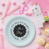 ベビーパーソナライズされたシャワーブルーシェブロン紙プレート ペーパープレート (パーティー)