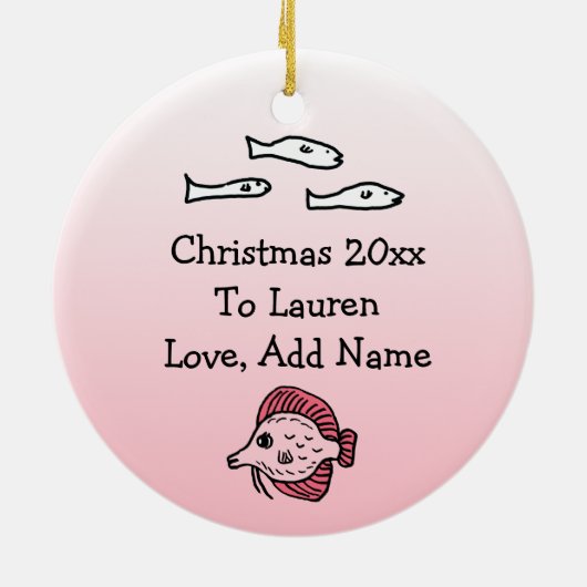 ベビーパーソナライズされたシャークファミリークリスマスオーナメント セラミックオーナメント (裏面)