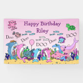 ベビーパーソナライズされたシャークファミリーバースデーパーティー 横断幕 (横)