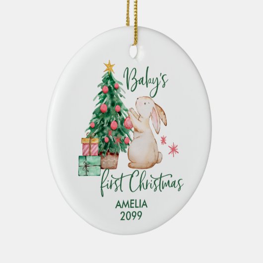 ベビーパーソナライズされたズ初めてのクリスマスバニーオーナメント セラミックオーナメント (右)
